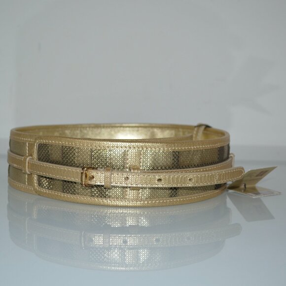 NWT BURBERRY METALLIC LIGHT GOLD WITH BURBERRY SIGNATURE CHECK - Picture 3 of 6